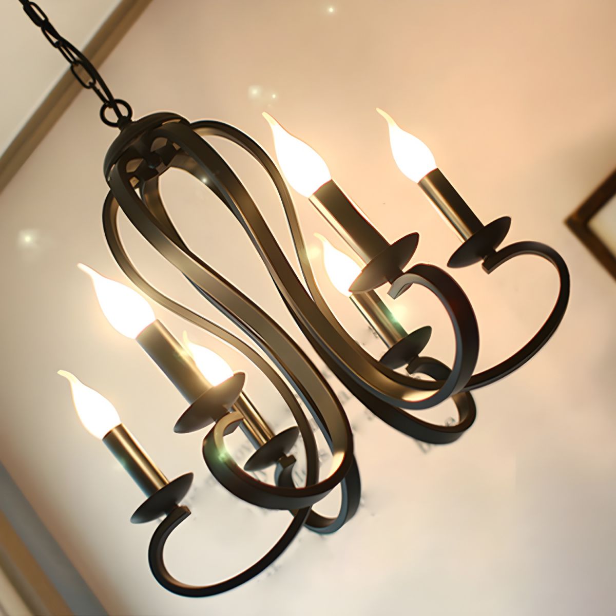 Vintage Candle Chandelier - Metal Multi-Light Fixture