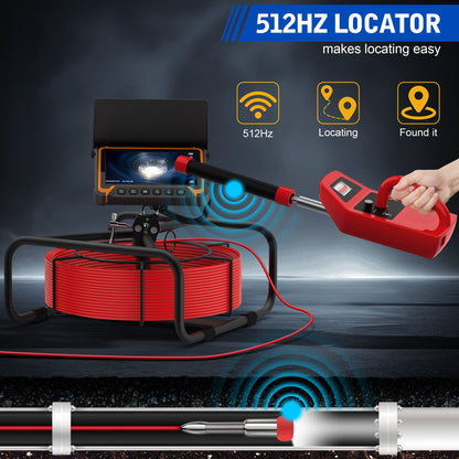 H7DVE Sewer Inspection Camera – 512Hz Locator, Self-Leveling, 7" IPS Monitor