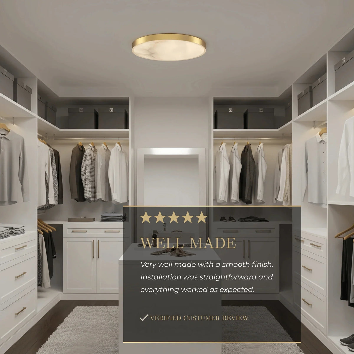 Excelis Modern Alabaster Disc Ceiling Light – Solid Brass Frame Warm Ambient Glow