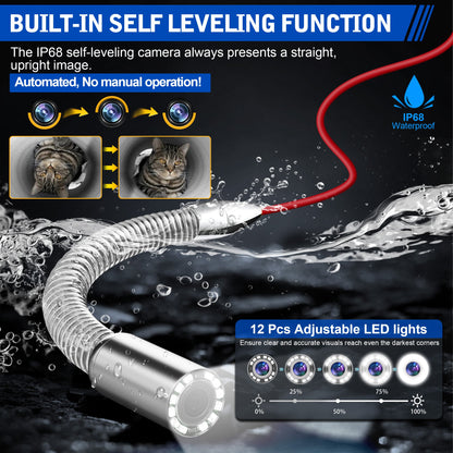 H7DVE Sewer Inspection Camera – 512Hz Locator, Self-Leveling, 7" IPS Monitor