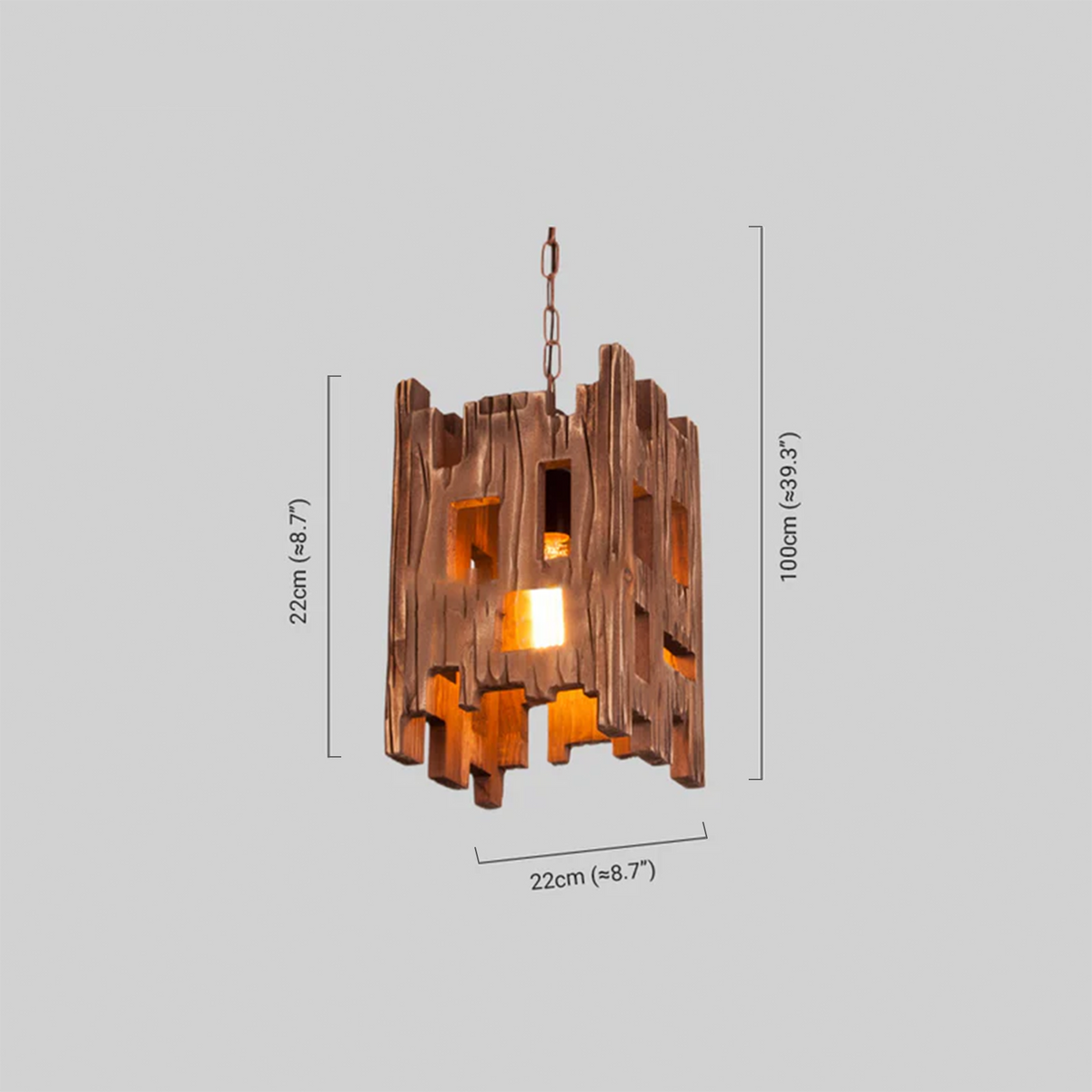 Rustic Wood Pendant Light - Rectangular Wood Dimension