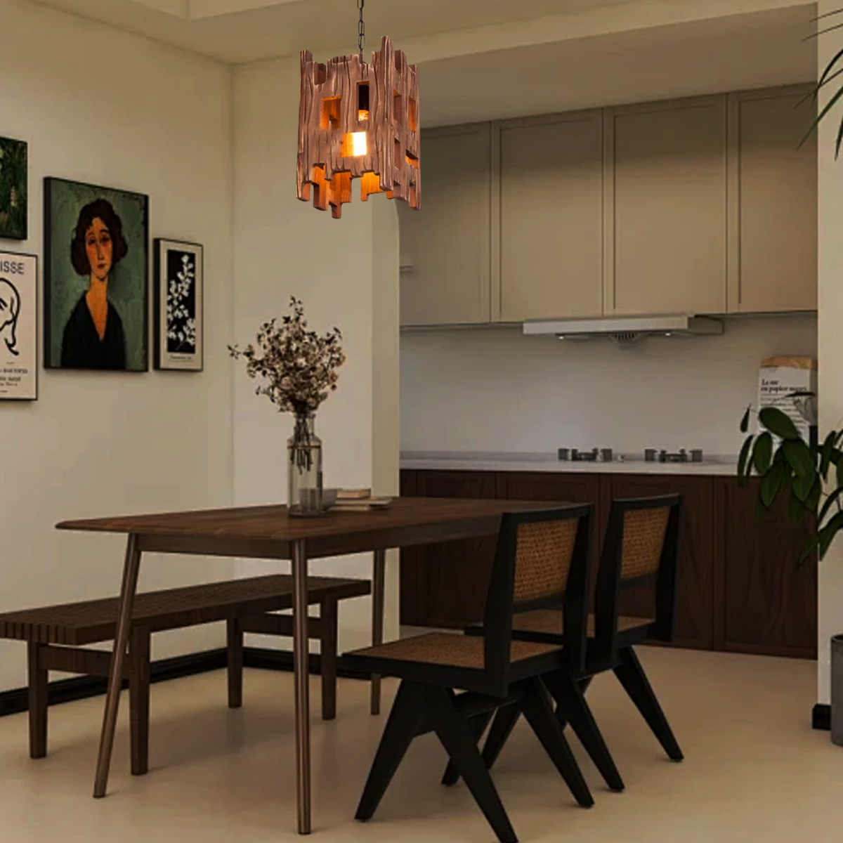 Rustic Wood Pendant Light - Rectangular Wood Dining ROOM