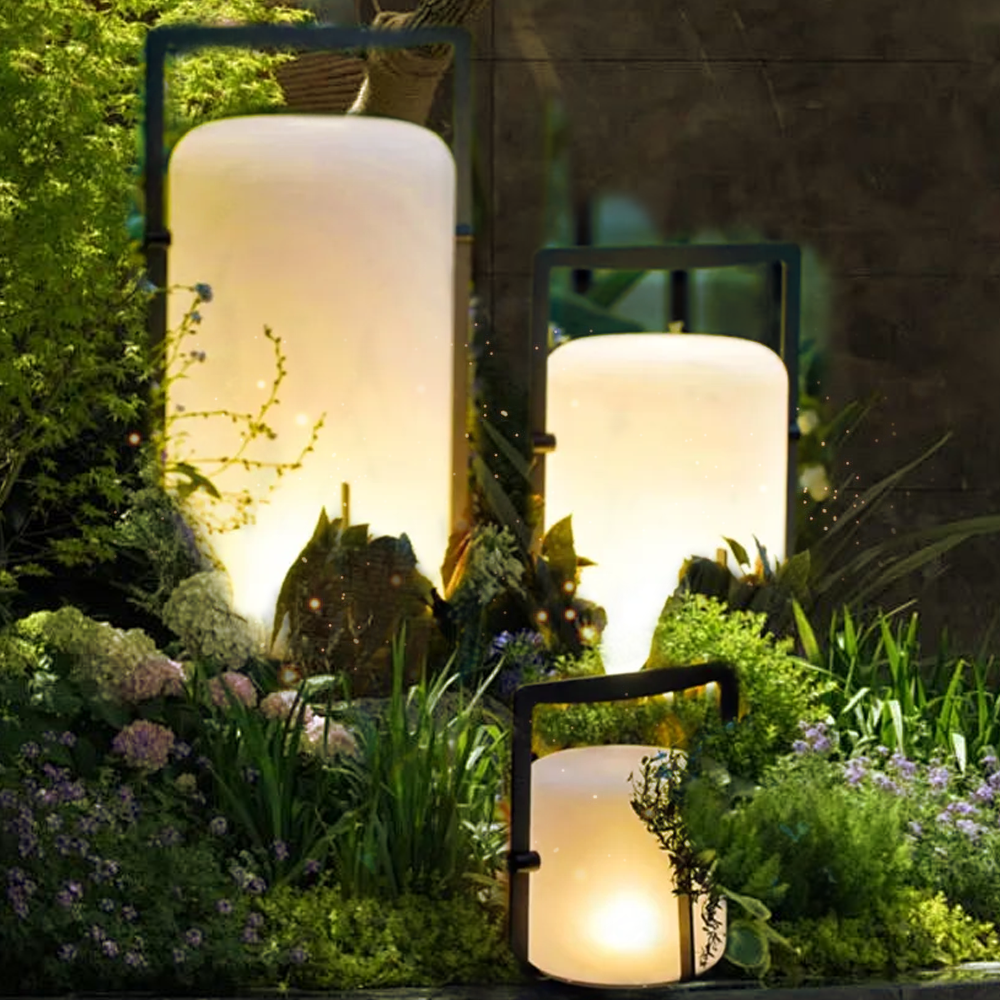 drainpangolin Lunara Modern Outdoor Solar Floor Lamp - Black Metal and Acrylic Cylindrical for Garden