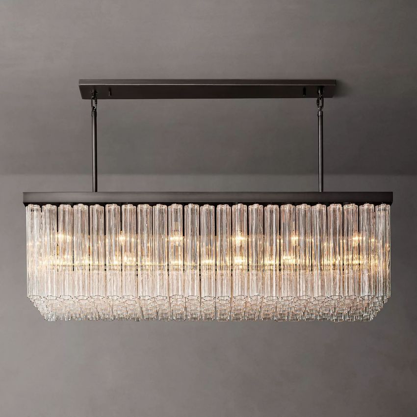 Cielo Lustred Glass Rectangle Chandelier 73"