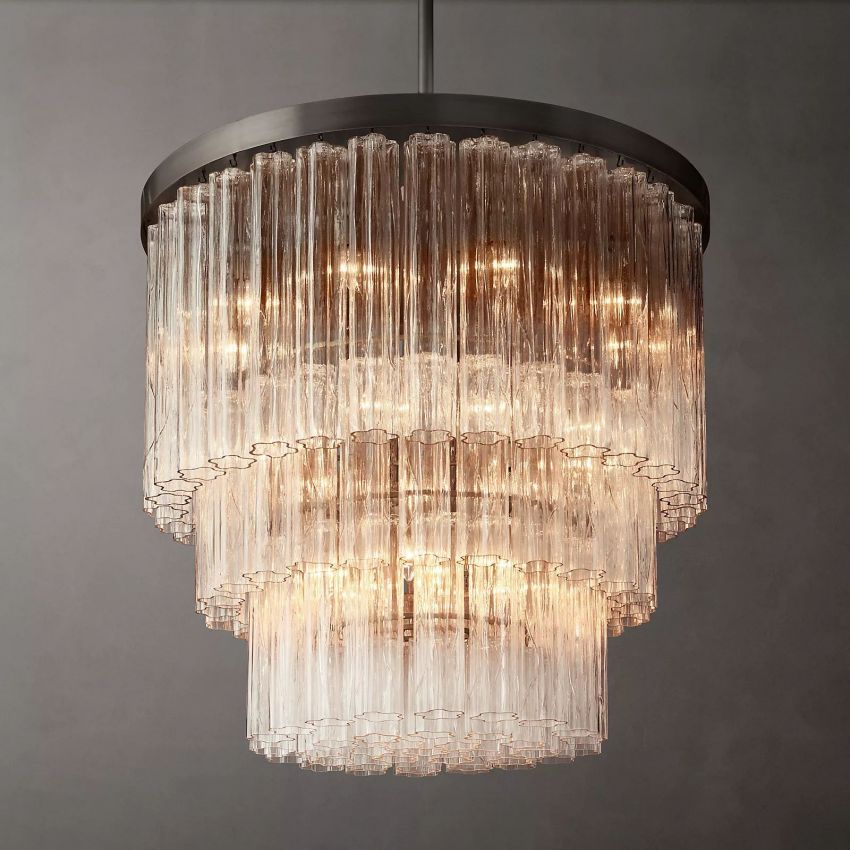 Cielo Lustred Glass Three-Tier Round Chandelier 36"