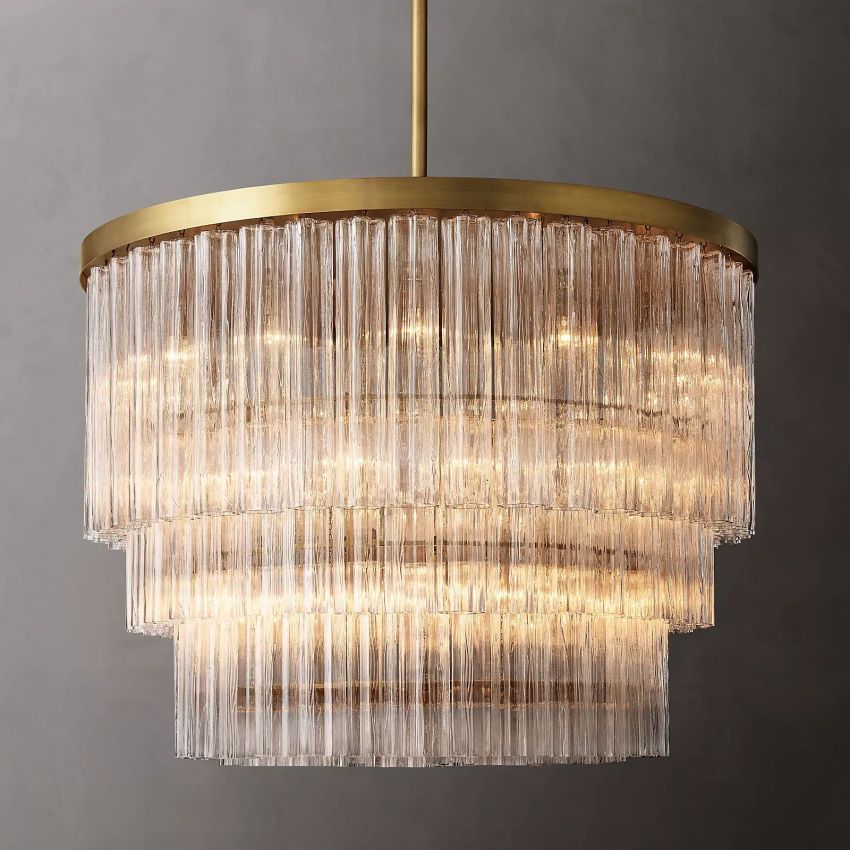Cielo Lustred Glass Three-Tier Round Chandelier 48"