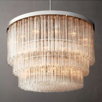 Cielo Lustred Glass Three-Tier Round Chandelier 48"