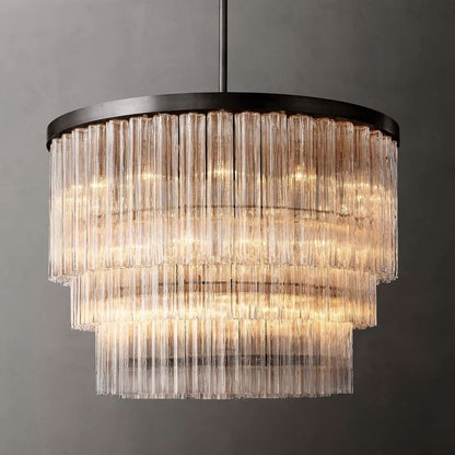 Cielo Lustred Glass Three-Tier Round Chandelier 48"