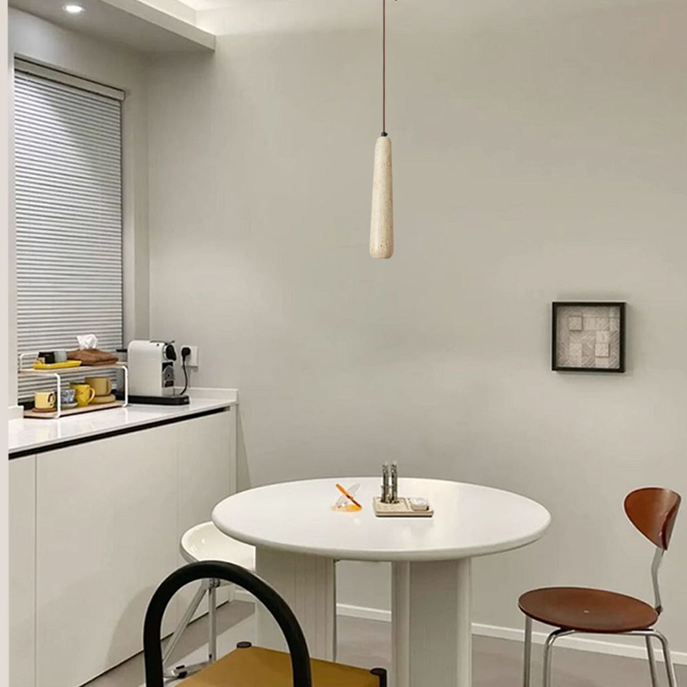 Pendant Light — Natural Wood & Stone Cylinder for Dining Room