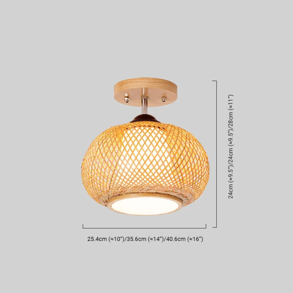 Rattan Ceiling Light – Bamboo Flush Mount Dimension