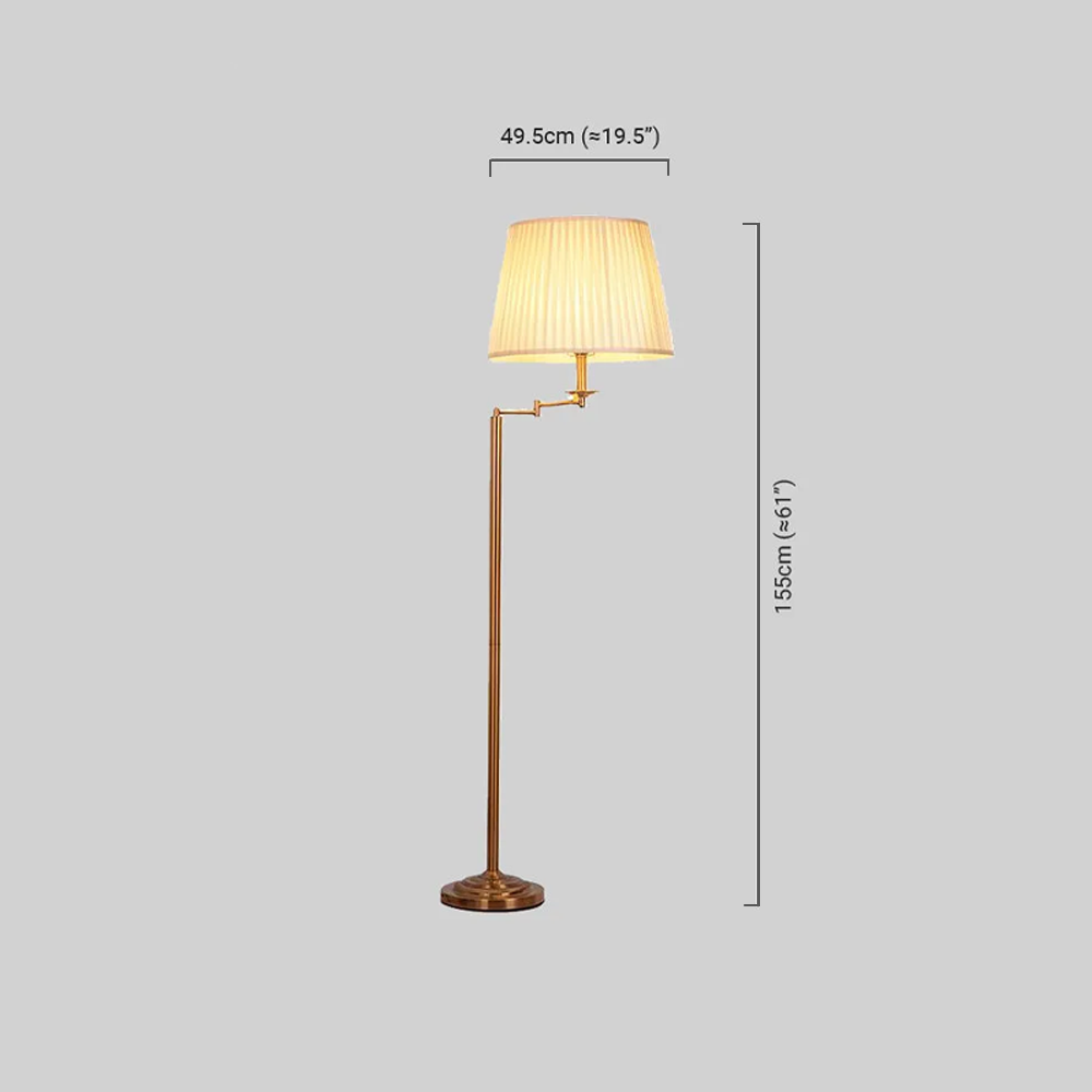 Modern Floor Lamp — Brass Metal & Fabric Cylinder Dimension