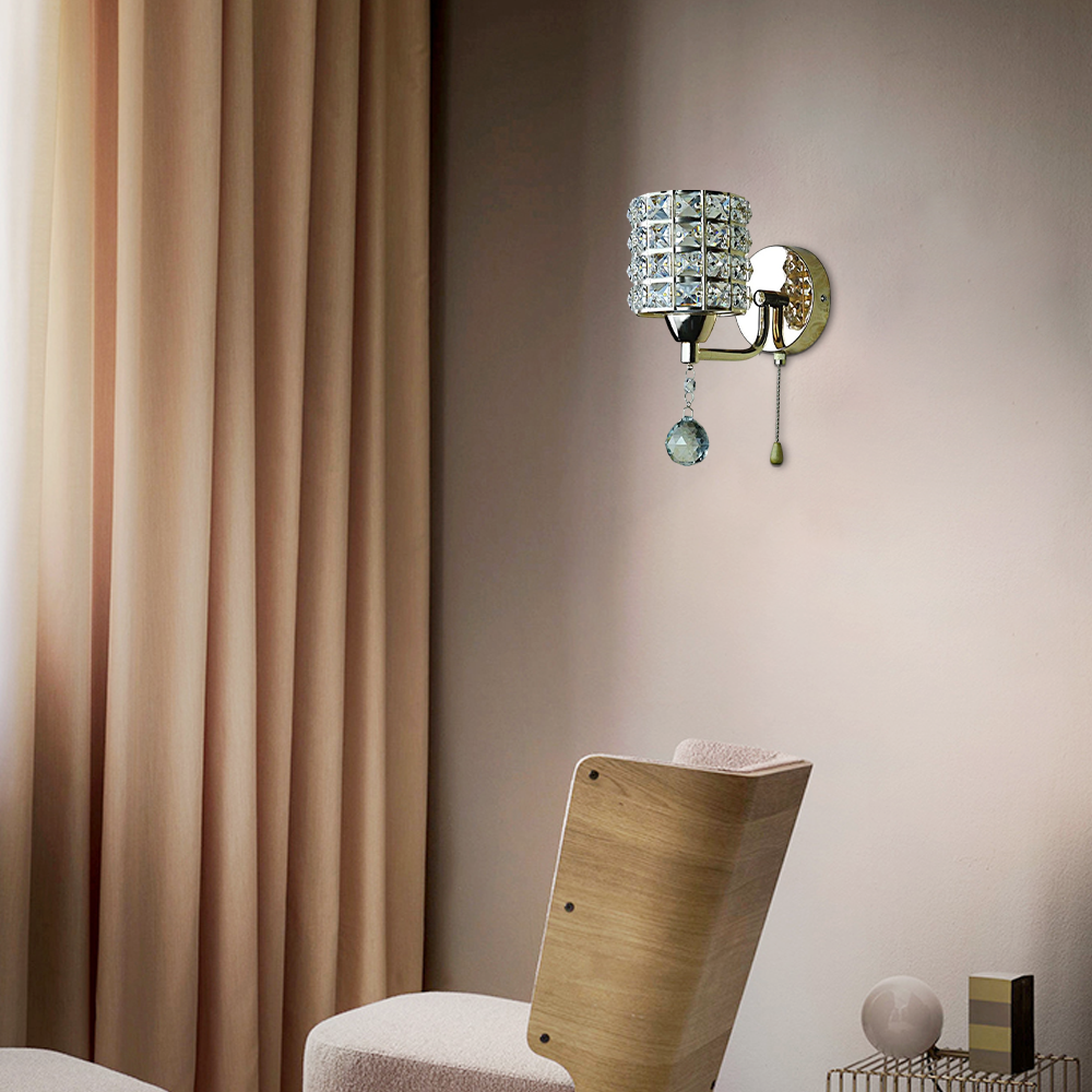 drainpangolin Excelis Modern Crystal Wall Lamp Cylinder LED Living Room