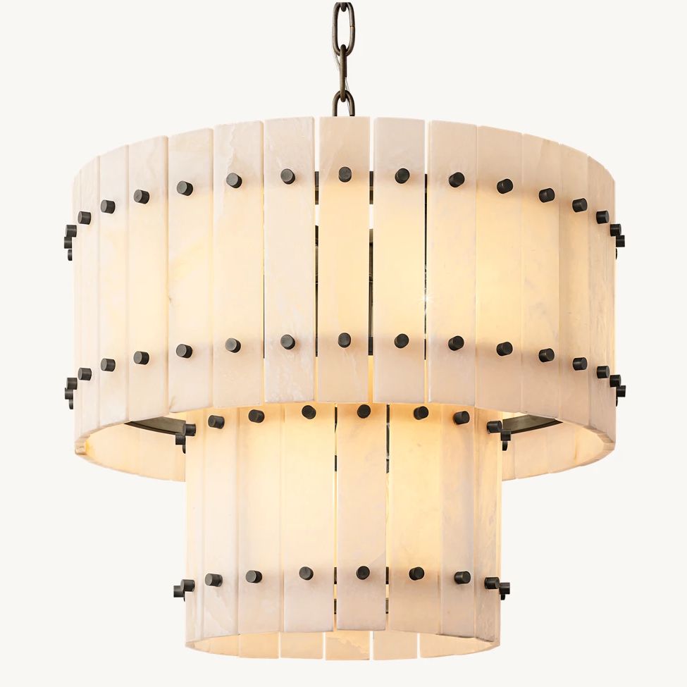 San Marco Vintage Alabaster Tiered Round Chandelier 22"