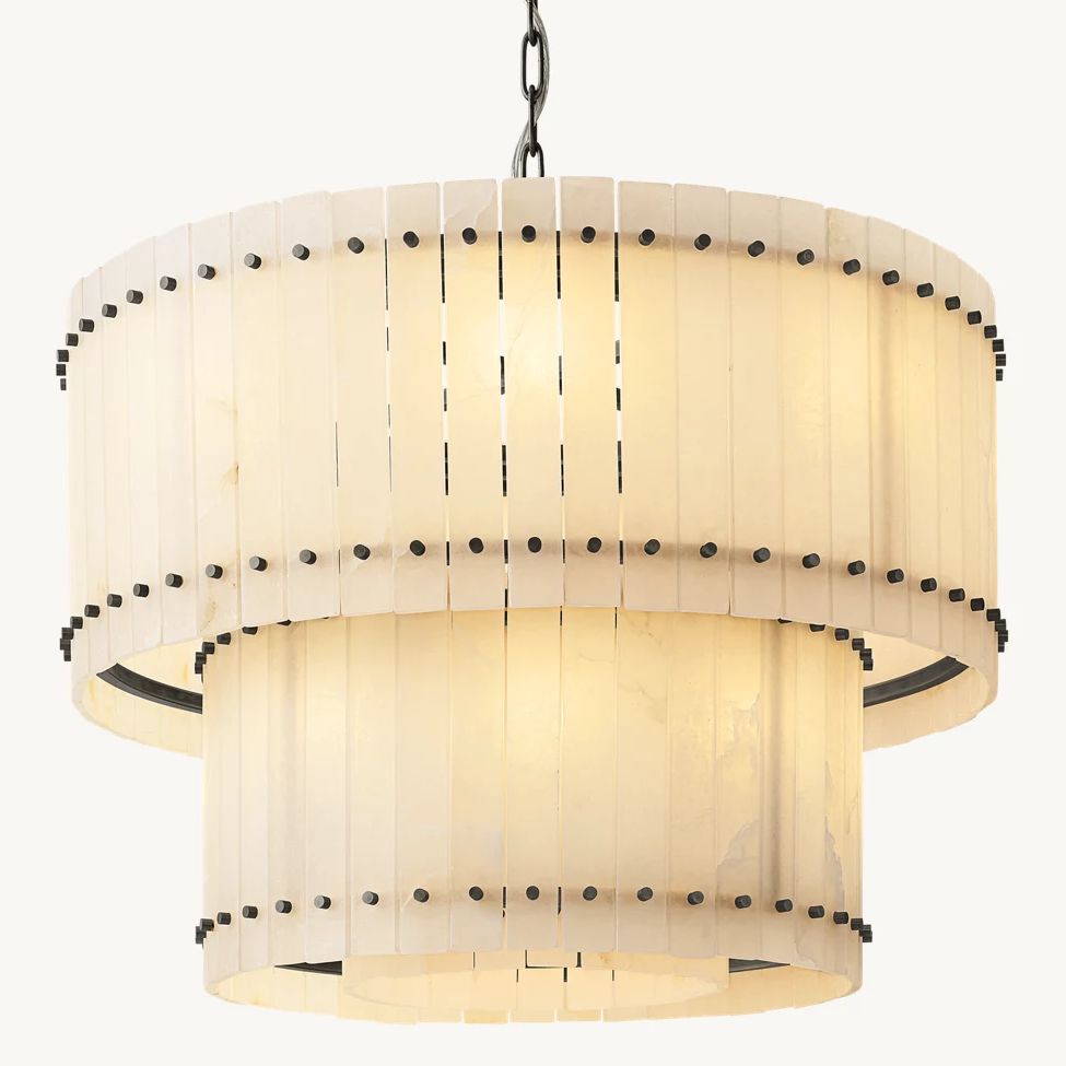 San Marco Vintage Alabaster Tiered Round Chandelier 37"