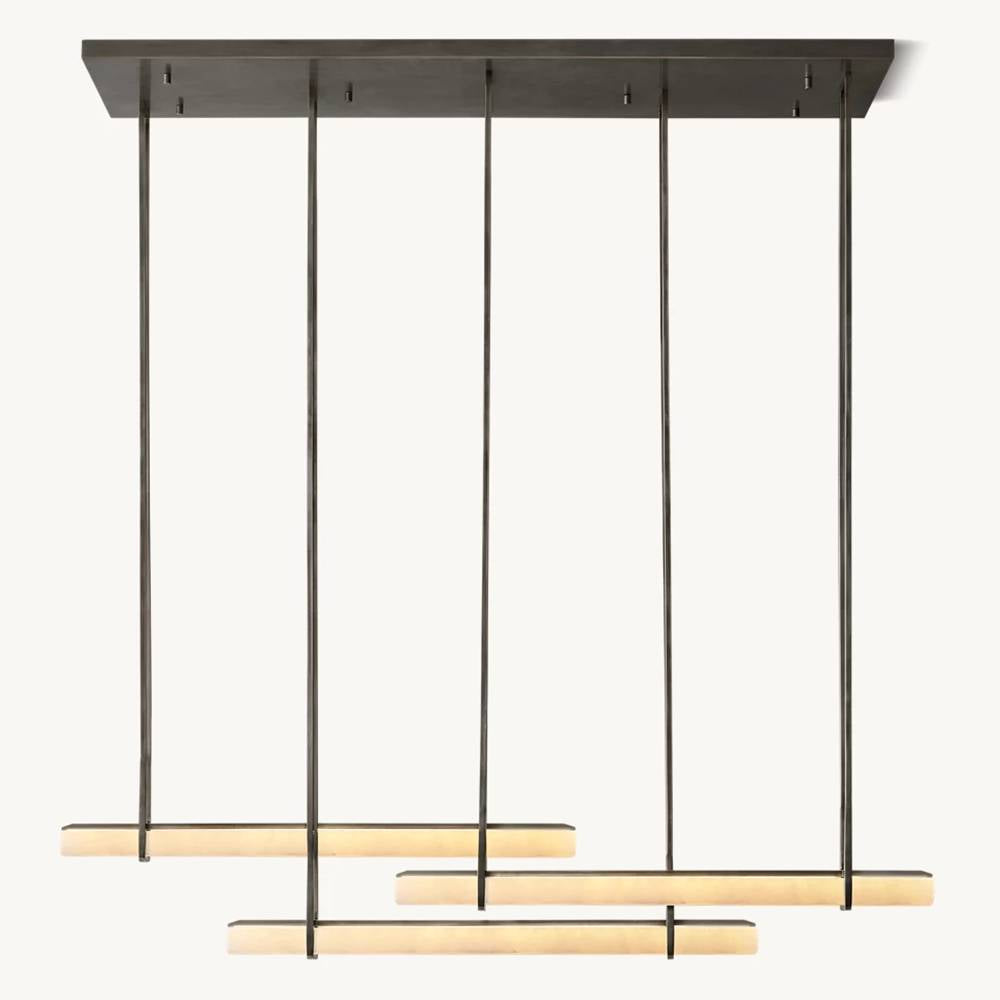 Audubon Sculpt Alabaster Triple Bar Linear Chandelier 60"