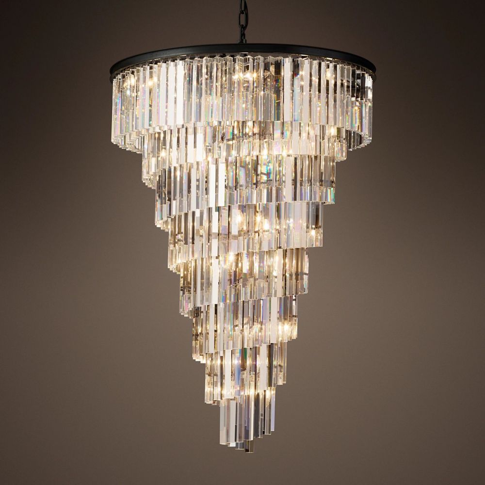 Odeon Deco Prism Triangular Helix Chandelier 36"
