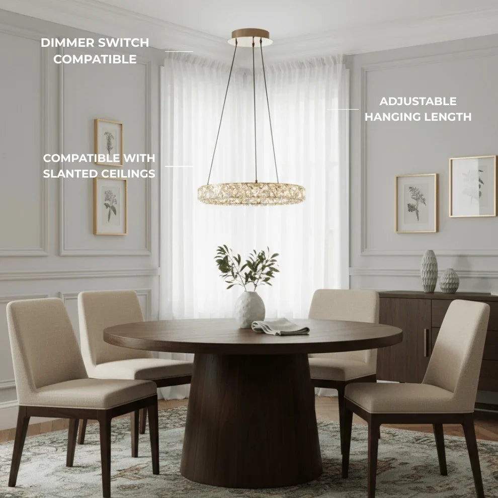 drainpangolin Excelis Rose Gold Crystal Chandelier – Exquisite Crystals with Warm Ambient Glow