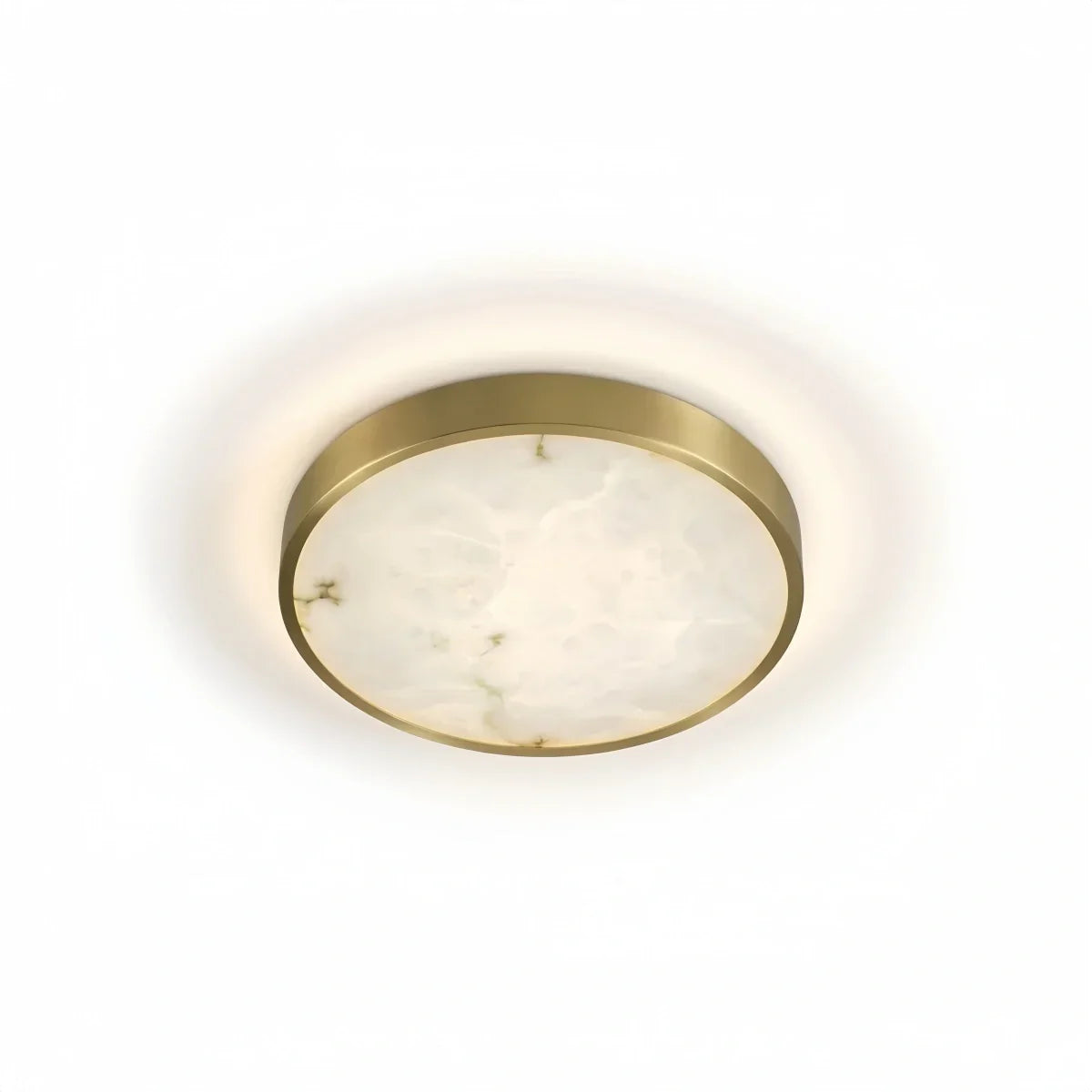 Excelis Modern Alabaster Disc Ceiling Light – Solid Brass Frame Warm Ambient Glow