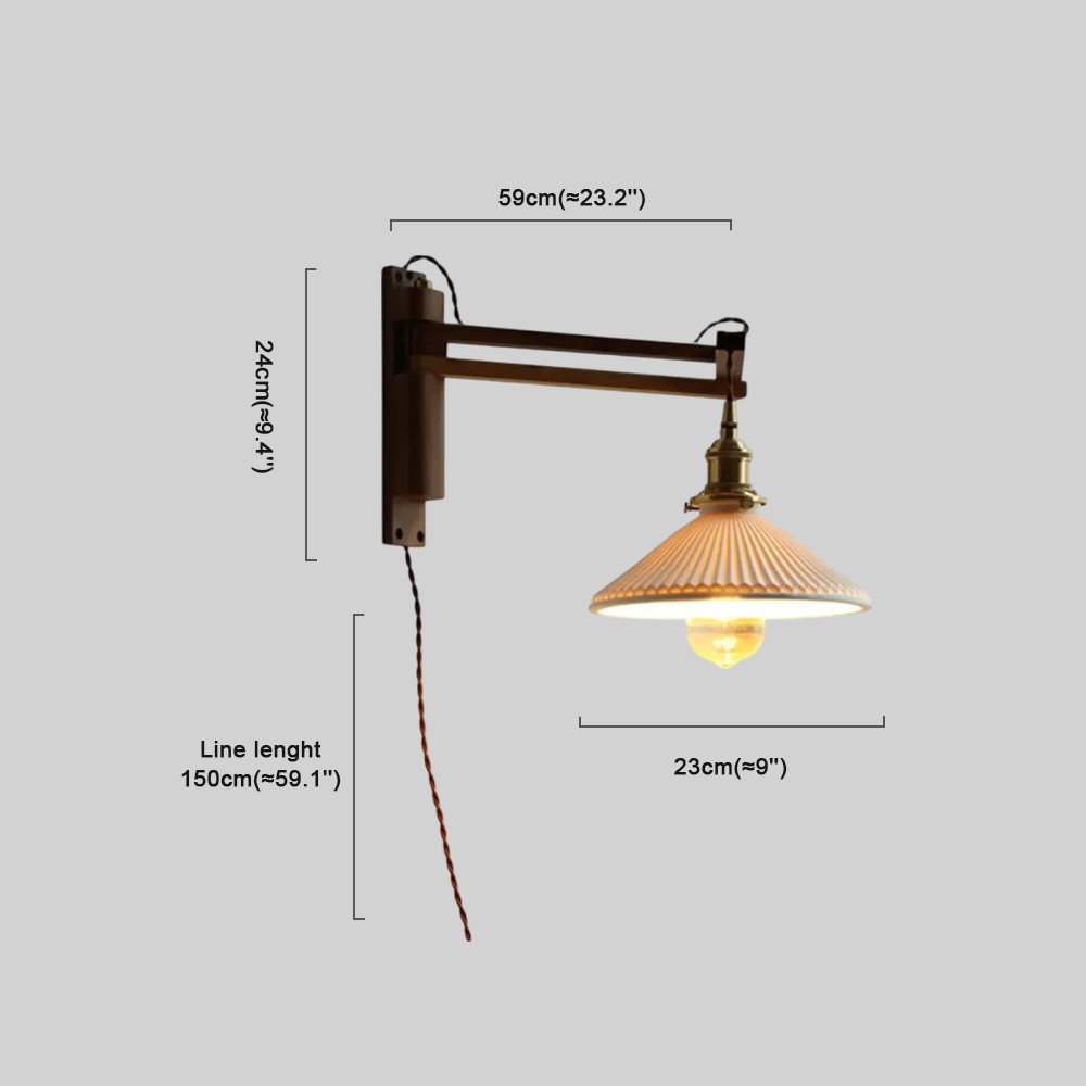 Wall Lamp — Walnut Wood & Ceramic Shade Dimensions