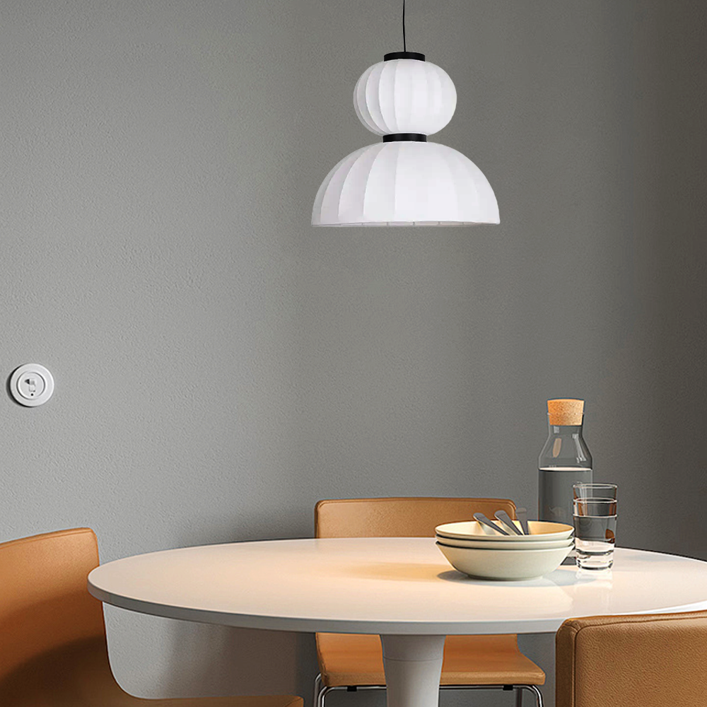 Modern Pendant Light — White Artificial Silk & Metal