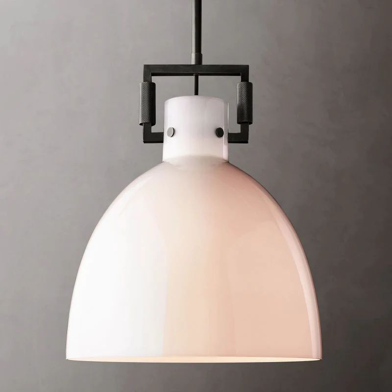 Machinist Milk Glass Cloche Pendant Light