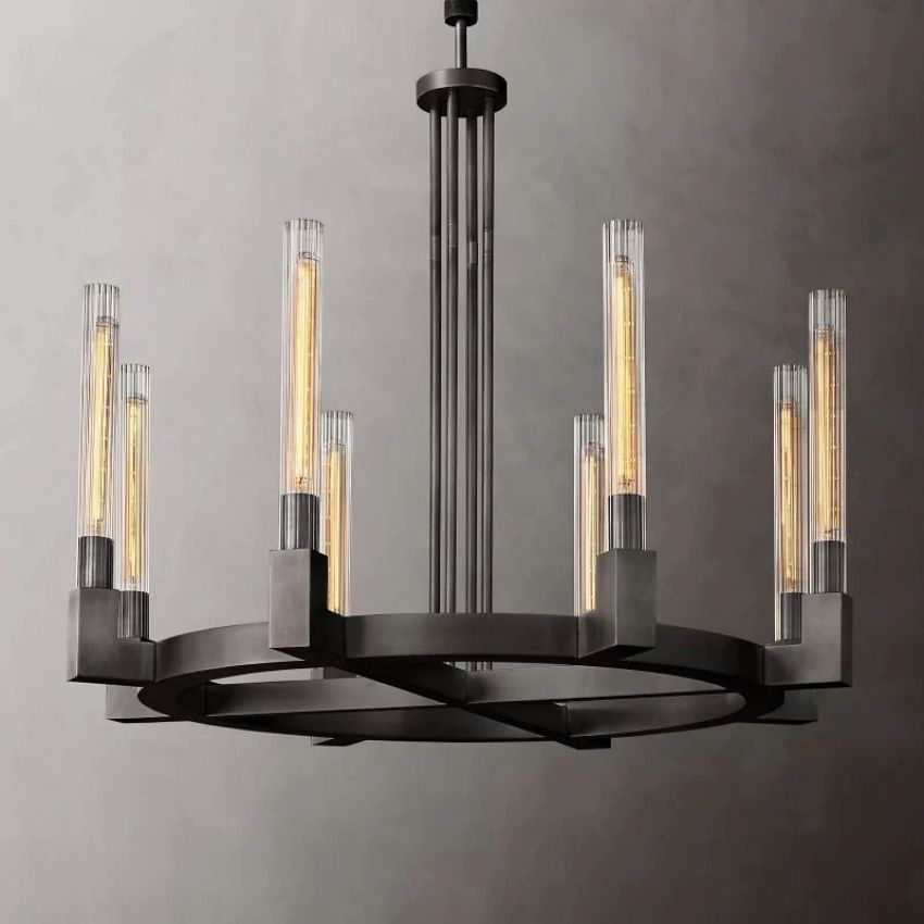 Cannele Ribbed Glass Round Chandelier 36"