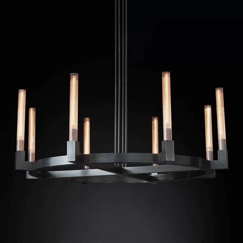 Cannele Ribbed Glass Round Chandelier 48"