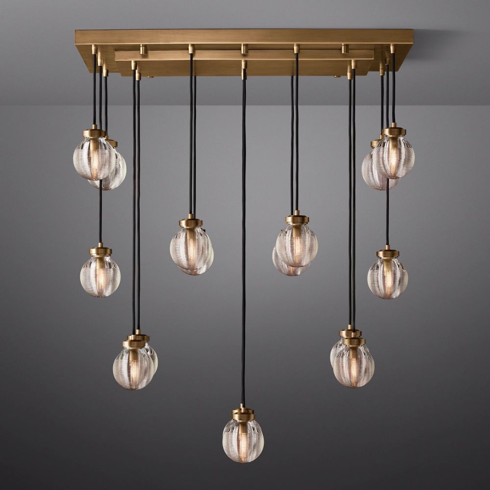 Pearl Carved Inciso Rectangle Chandelier 36"