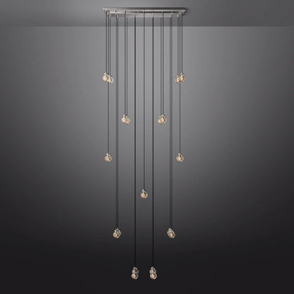 Pearl Carved Inciso Rectangle Chandelier 54"