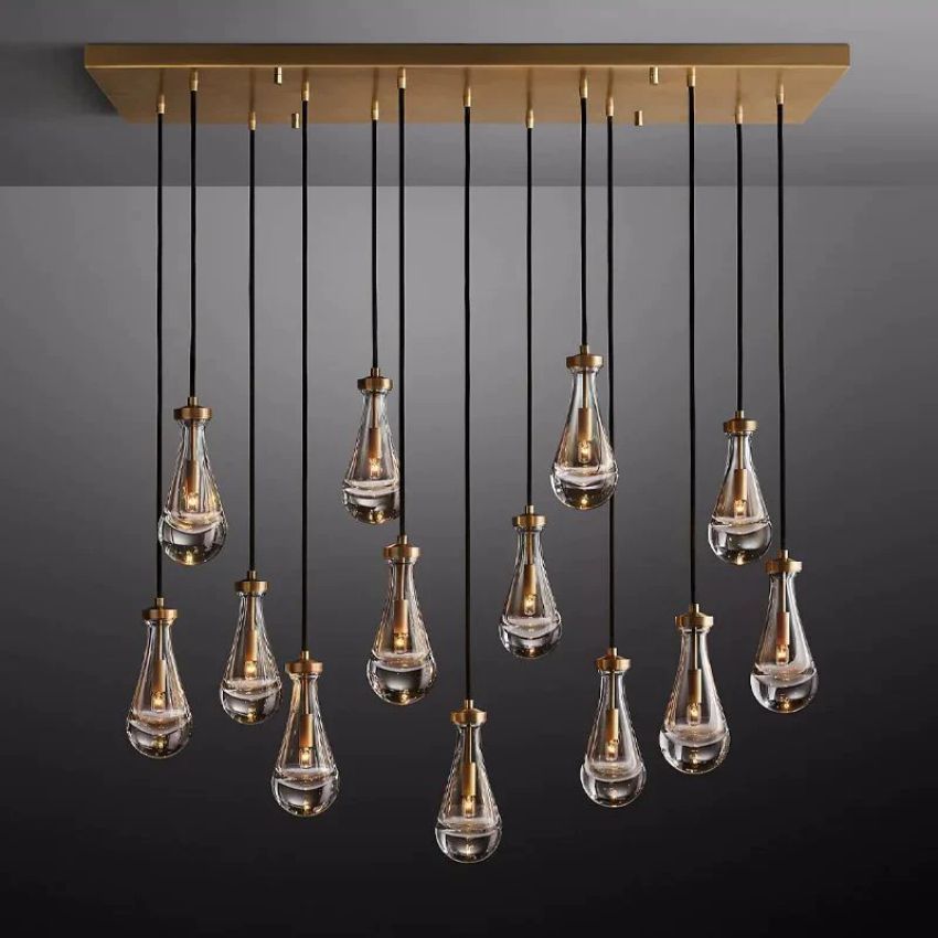 Rain Aura Glass Rectangular Chandelier 54"