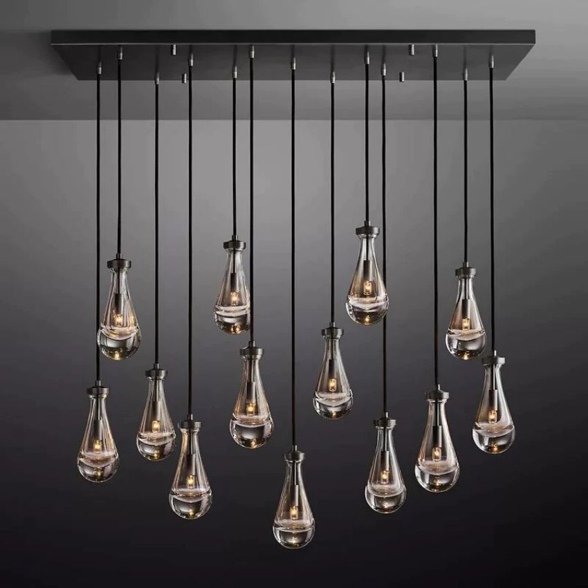 Rain Aura Glass Rectangular Chandelier 54"