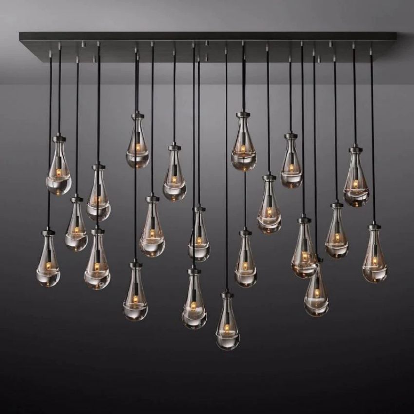 Rain Aura Glass Rectangular Chandelier 72"