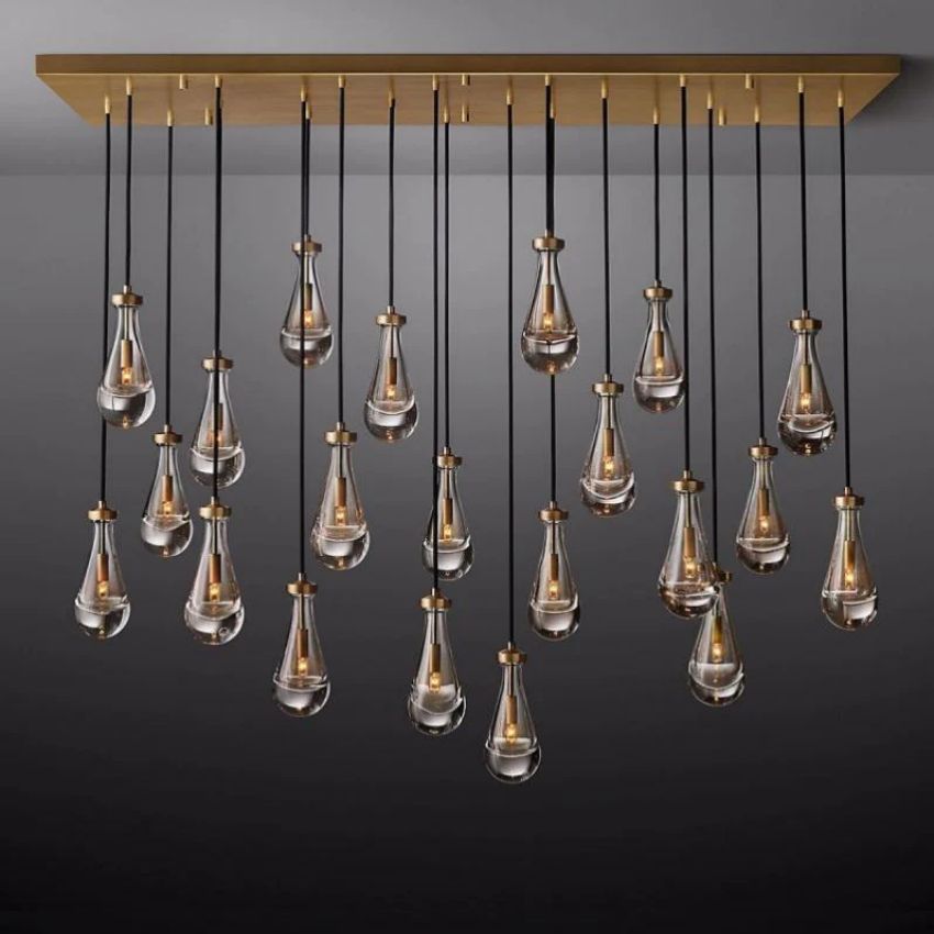 Rain Aura Glass Rectangular Chandelier 72"