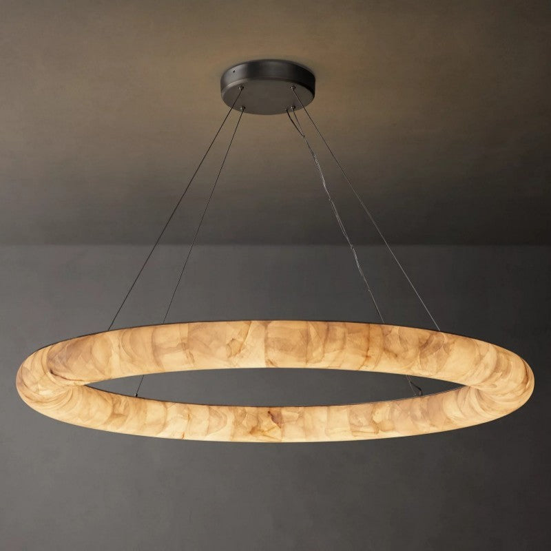 Rivage Lisse Veined Alabaster Round Chandelier 61"