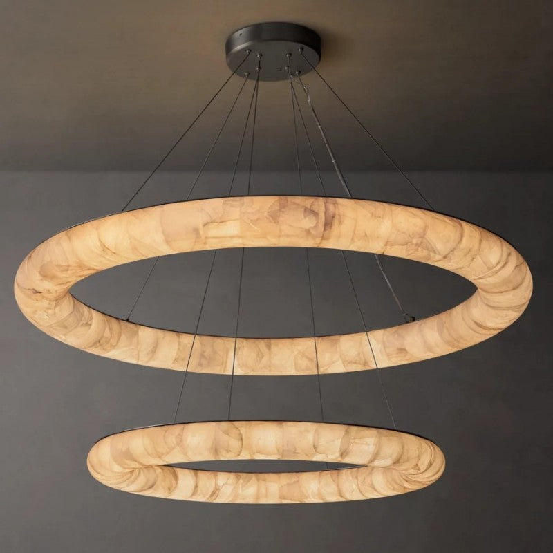 Rivage Lisse Veined Alabaster Two-Tiered Round Chandelier 61"