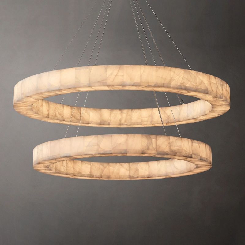 Rivage Veined Alabaster Two-Tier Round Chandelier 60"