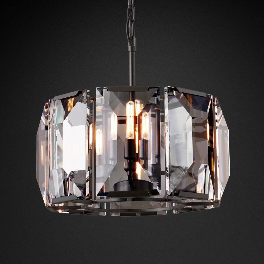 Harlow Faceted Crystal Round Chandelier 19"