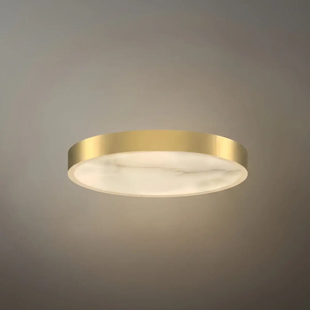 Excelis Modern Alabaster Disc Ceiling Light – Solid Brass Frame Warm Ambient Glow