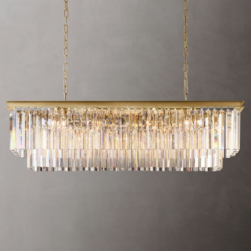 Odeon Deco Prism Rectangular Tiered Chandelier 49"