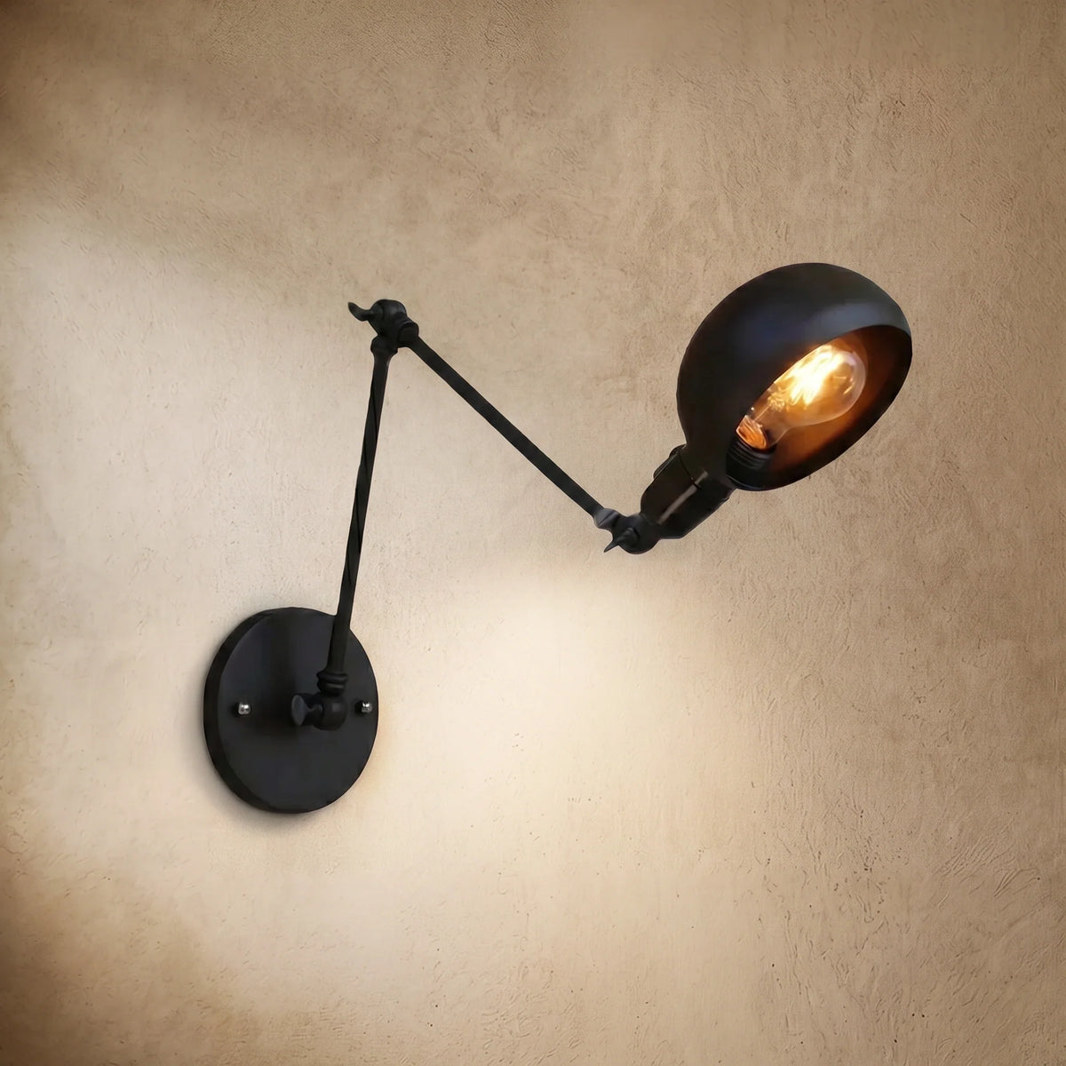 drainpangolin Irondale Vintage Adjustable Arm Wall Lamp - Black Metal Dome (2 Sizes) for Bedroom