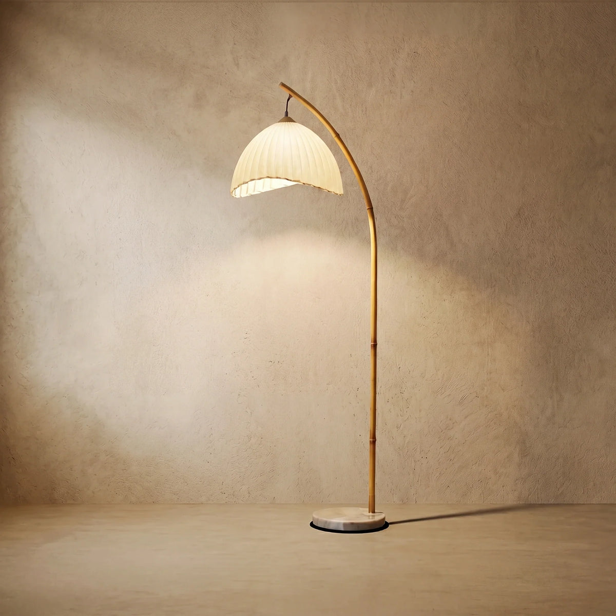 drainpangolin Natural Beige Floor Lamp - Metal Frame with Fabric Bowled Shade