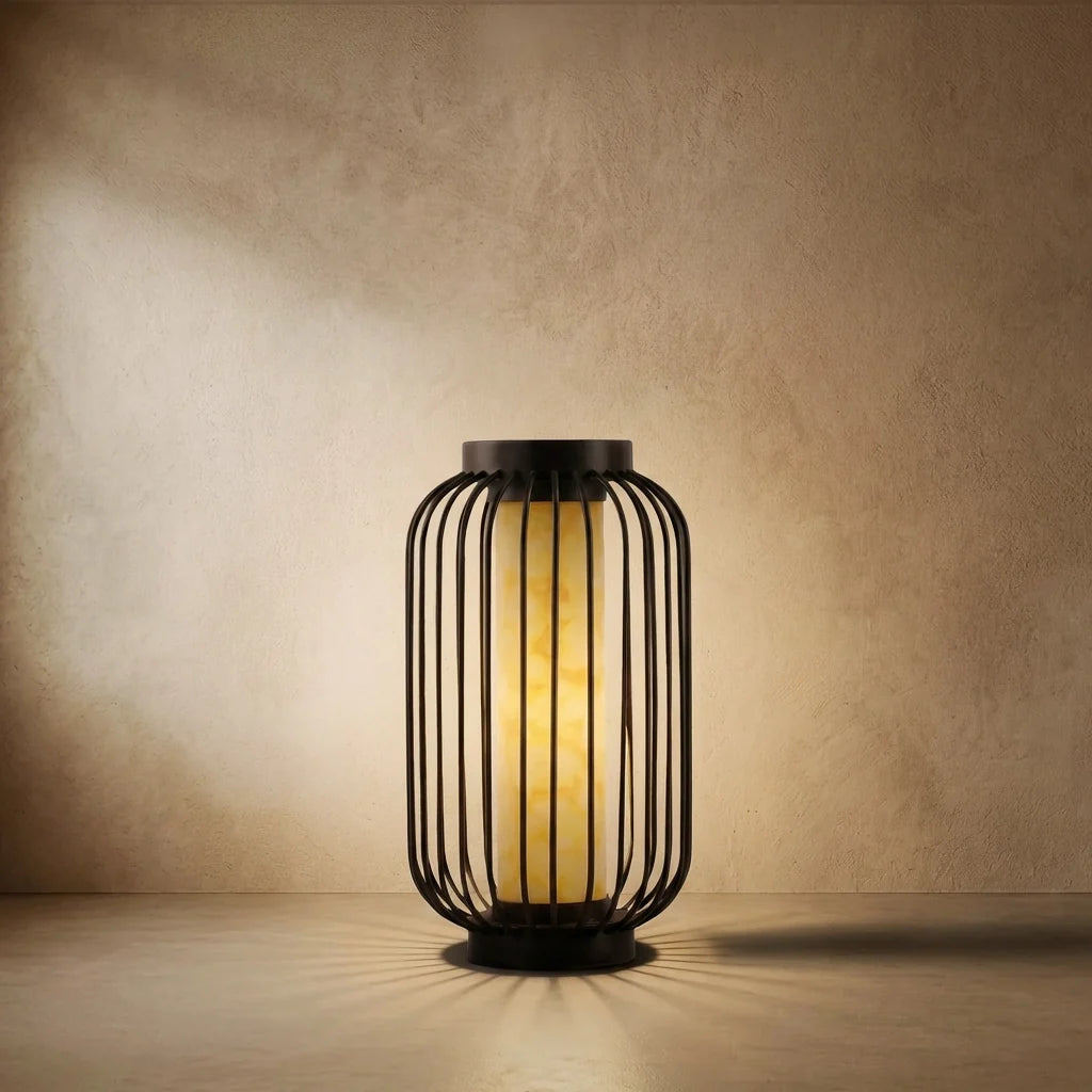 drainpangolin Lunara Modern Solar Floor Lamp - Black Metal Lantern for Courtyard (Waterproof)