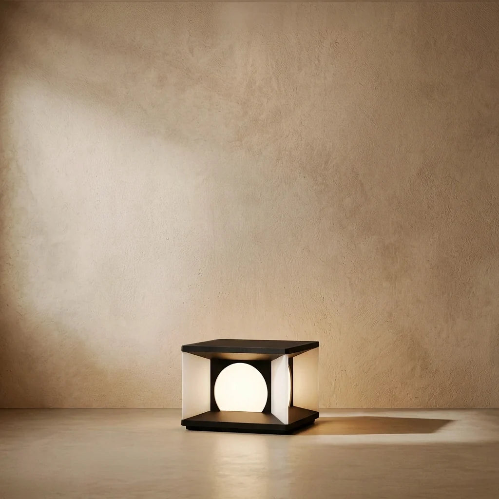 drainpangolin Arcato Modern Rectangular Pillar Light - Black Metal for Courtyard