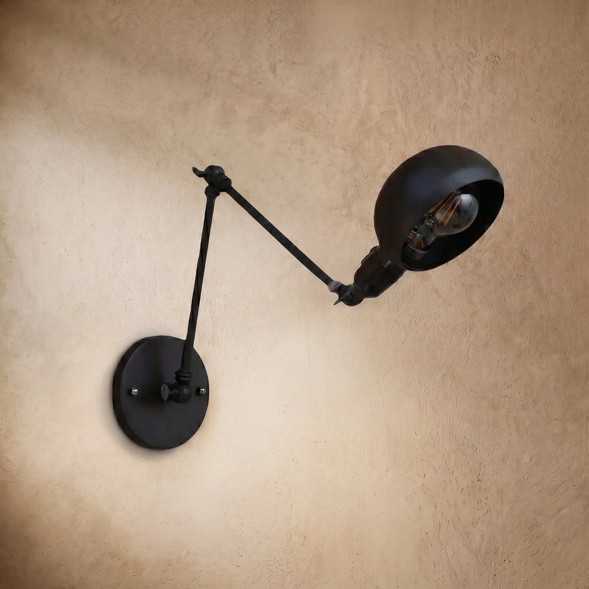 drainpangolin Irondale Vintage Adjustable Arm Wall Lamp - Black Metal Dome (2 Sizes) for Bedroom