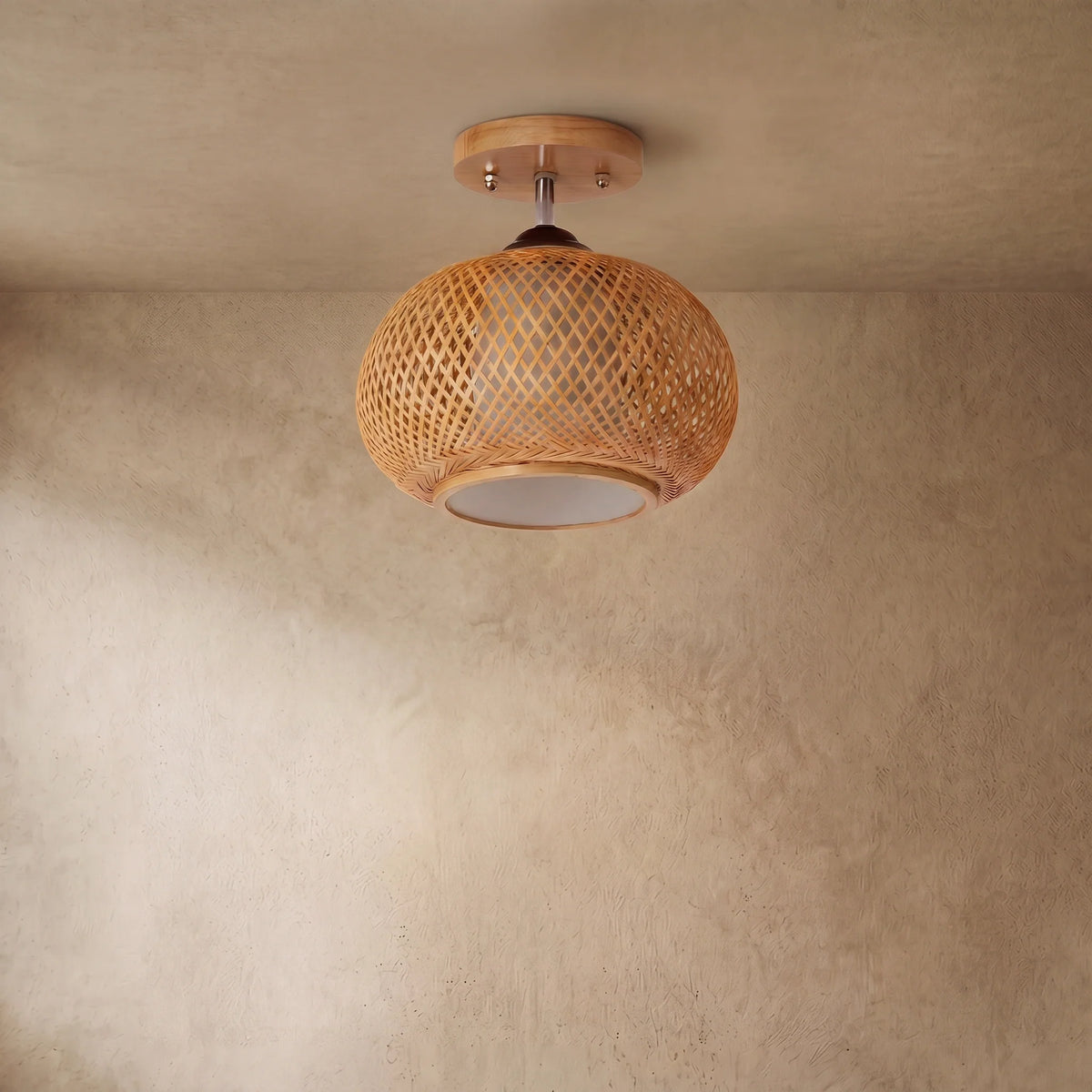 drainpangolin Bamburo Rustic Boho Rattan Ceiling Light – Bamboo Flush Mount for Hallway