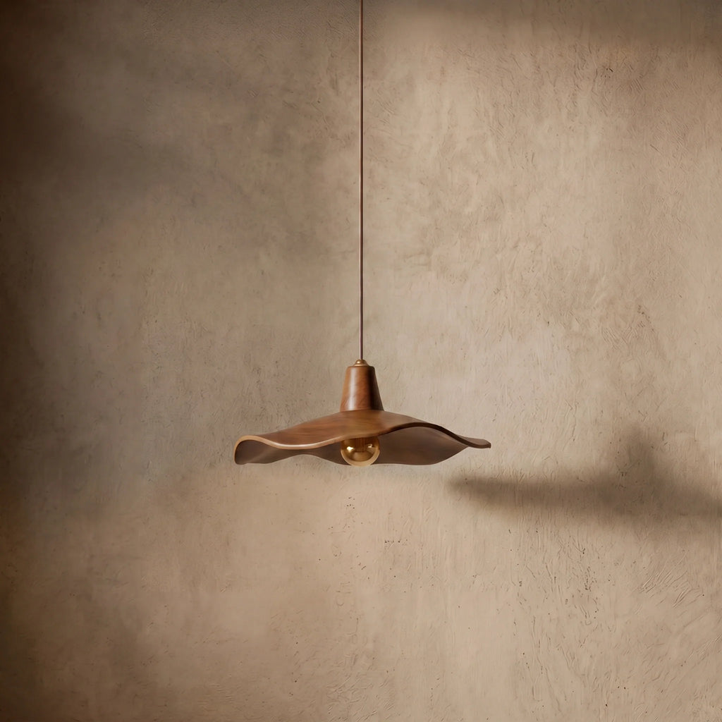 drainpangolin Zenno Retro Wave Pendant Light – Mahogany Resin & Metal Design for Dining Room