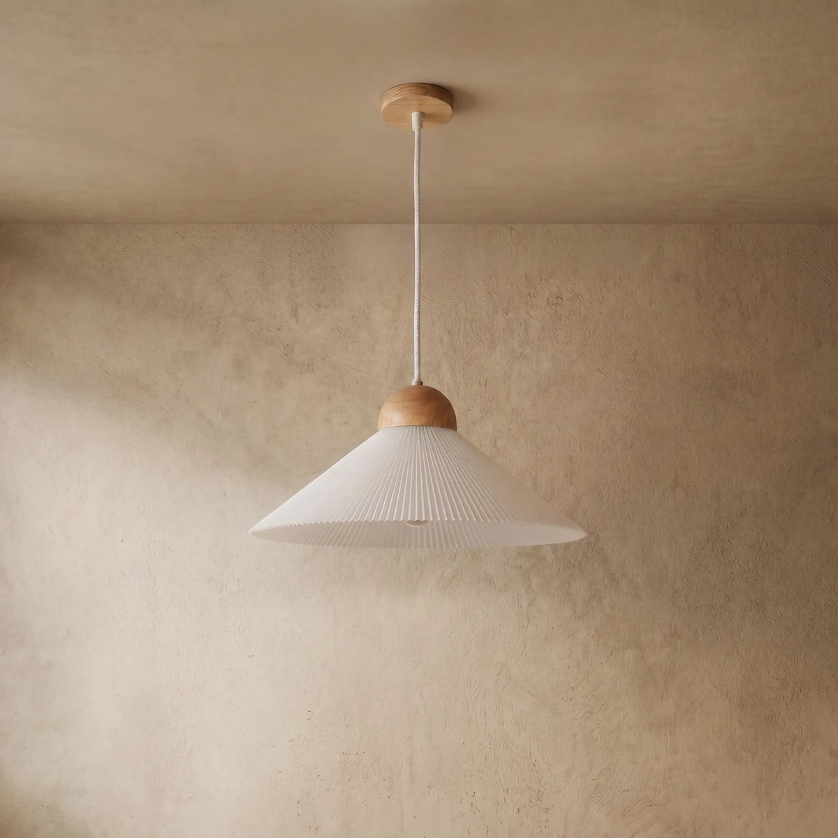 drainpangolin Crema Modern Wood & Glass Pendant Light — Brown Conical Shade for Dining Room