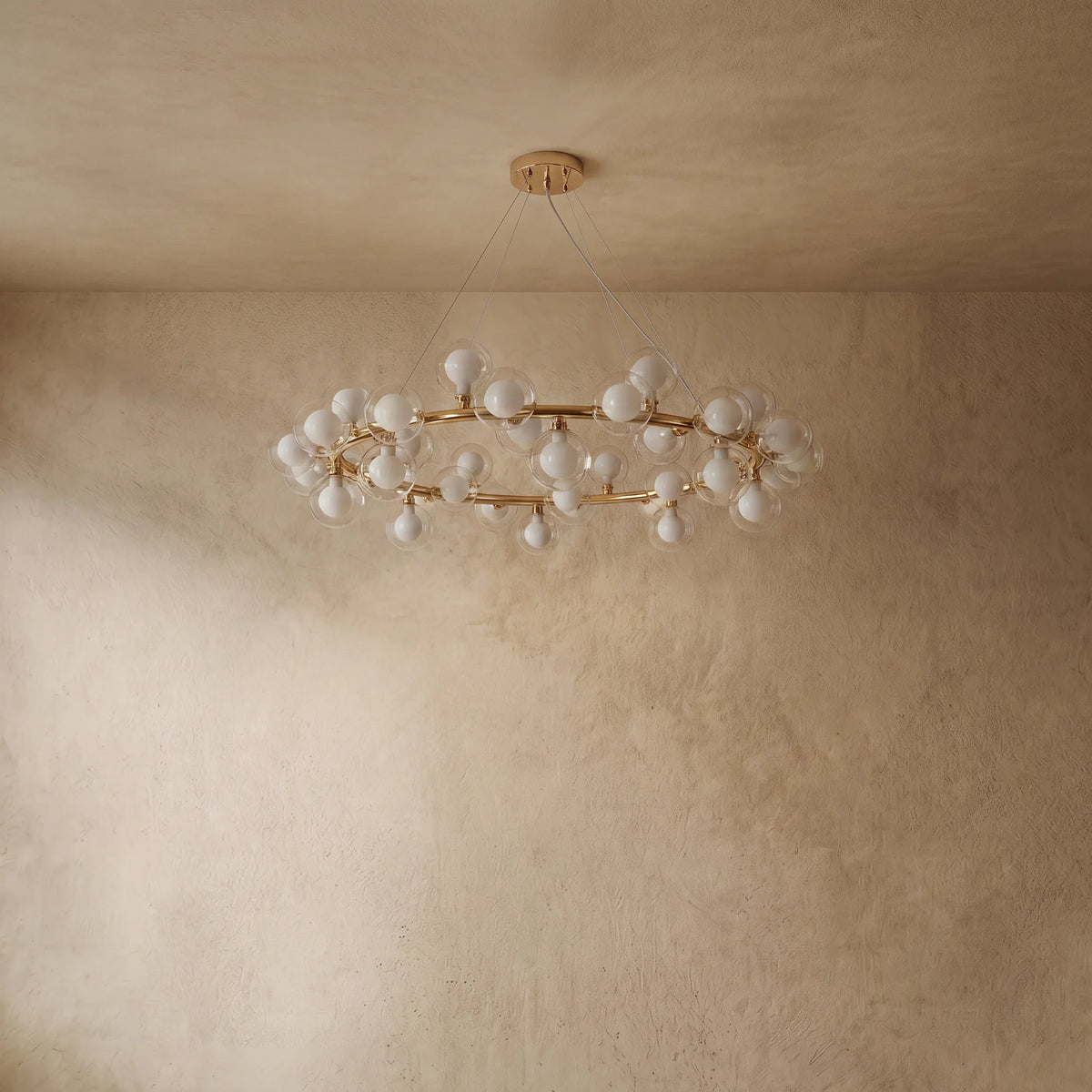 drainpangolin Nebula Modern Gold Chandelier - Metal Ring & Glass Bubble Design for Living Room