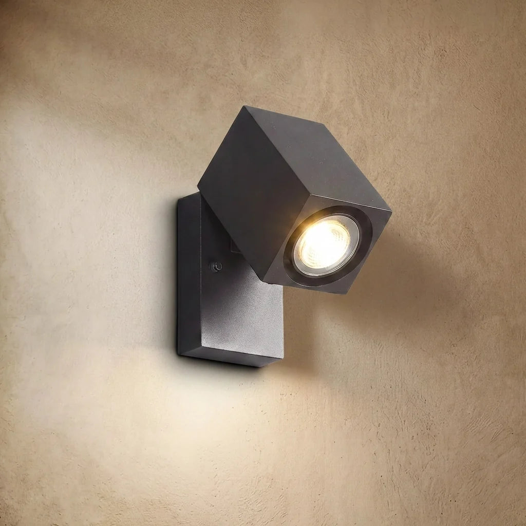 drainpangolin Arcato Modern Rotatable Square Wall Lamp - Black Metal for Outdoor Garden