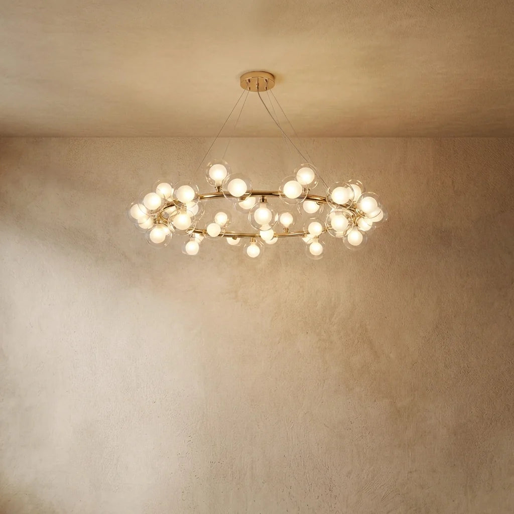 drainpangolin Nebula Modern Gold Chandelier - Metal Ring & Glass Bubble Design for Living Room